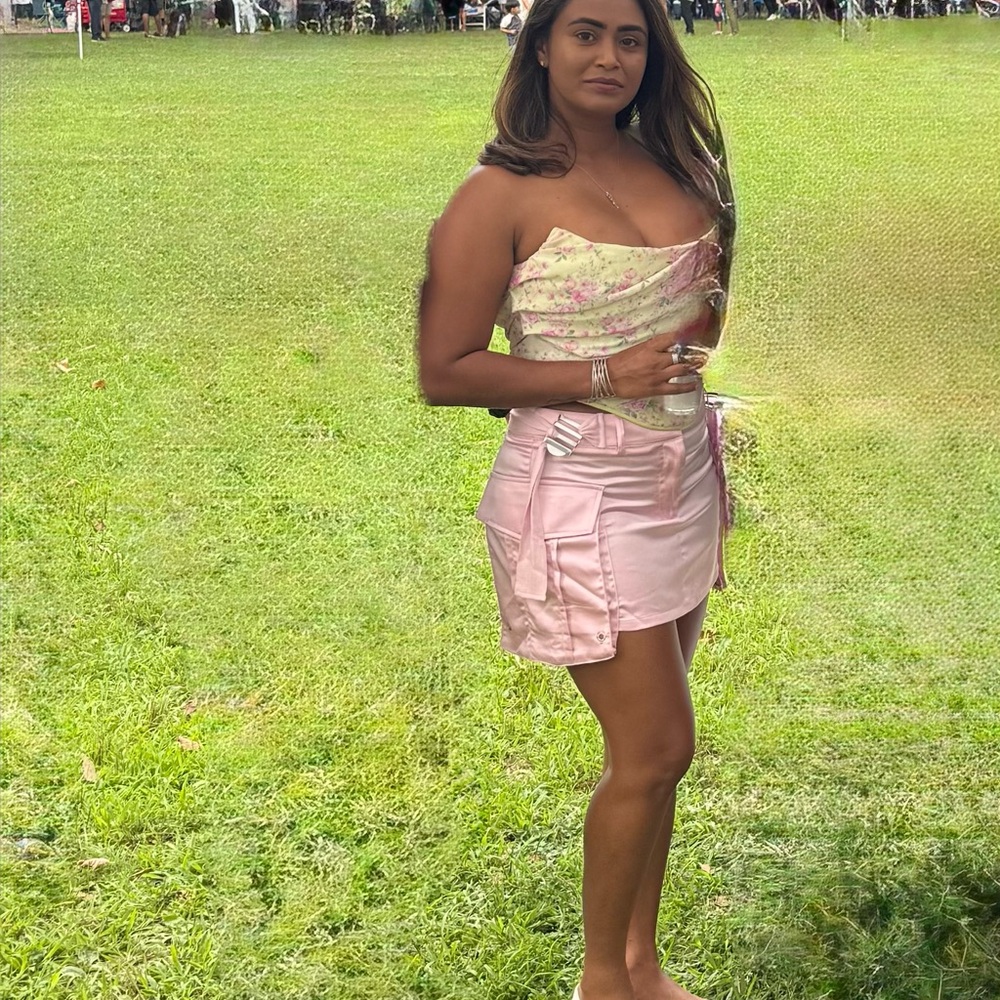 Floral Strapless Top and Pink Skirt Set
